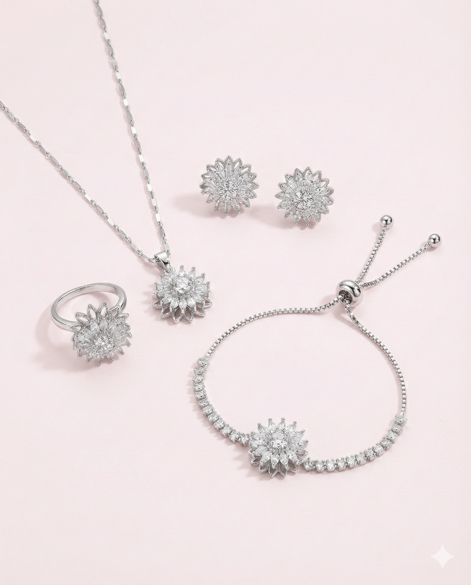 GiraTwin4x™ Multiset de anillo aros collar y pulsera de girasoles giratorios - Podios