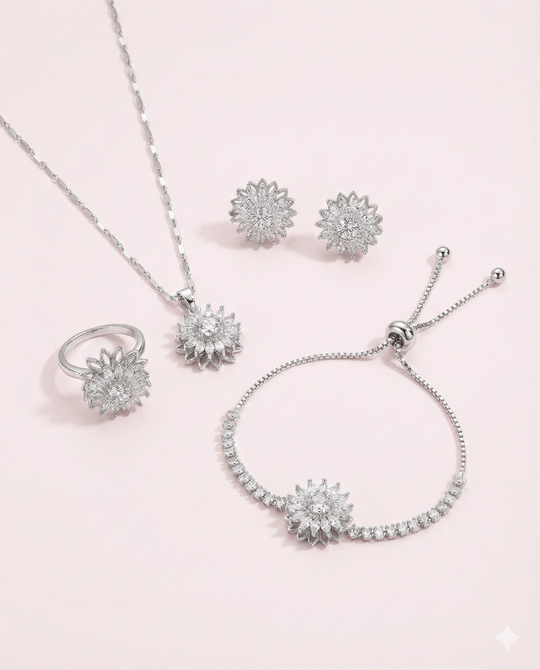 GiraTwin4x™ Multiset de anillo aros collar y pulsera de girasoles giratorios - Podios