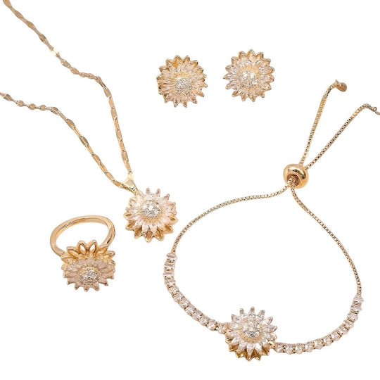 GiraTwin4x™ Multiset de anillo aros collar y pulsera de girasoles giratorios - Podios