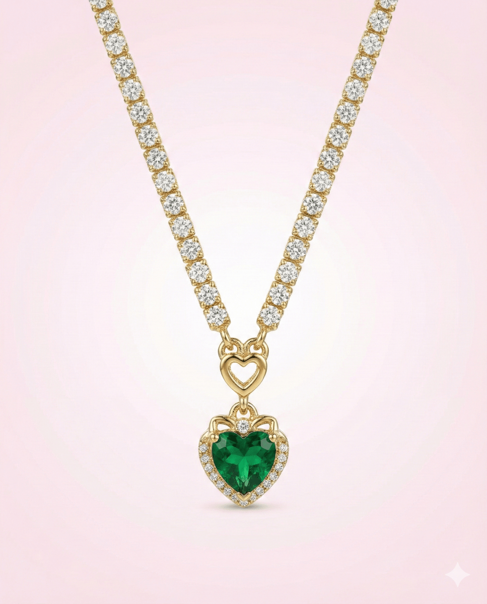 Golden Alerce™ Collar y anillo enchapado en oro 18 quilates con brillante estilo esmeralda - Podios