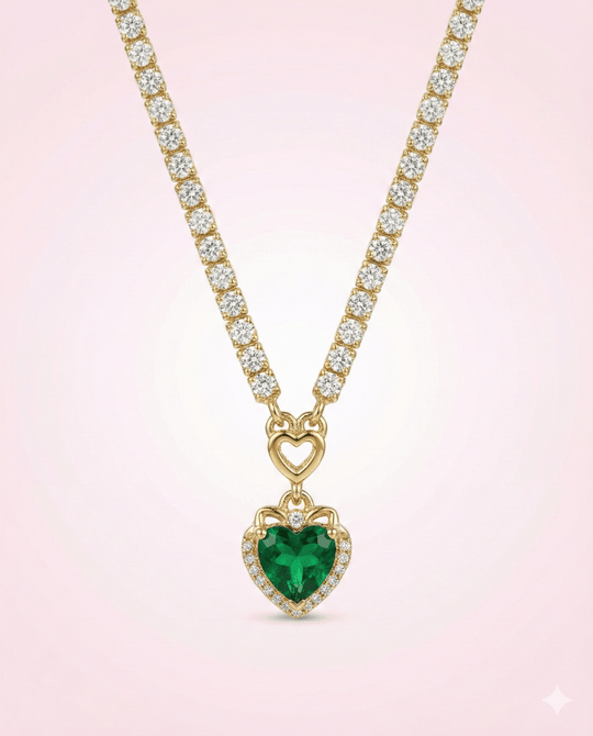 Golden Alerce™ Collar y anillo enchapado en oro 18 quilates con brillante estilo esmeralda - Podios