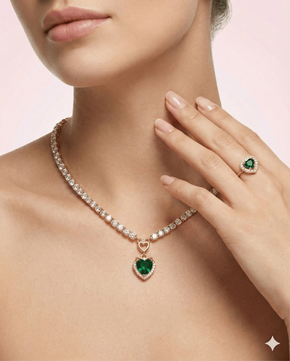 Golden Alerce™ Collar y anillo enchapado en oro 18 quilates con brillante estilo esmeralda - Podios