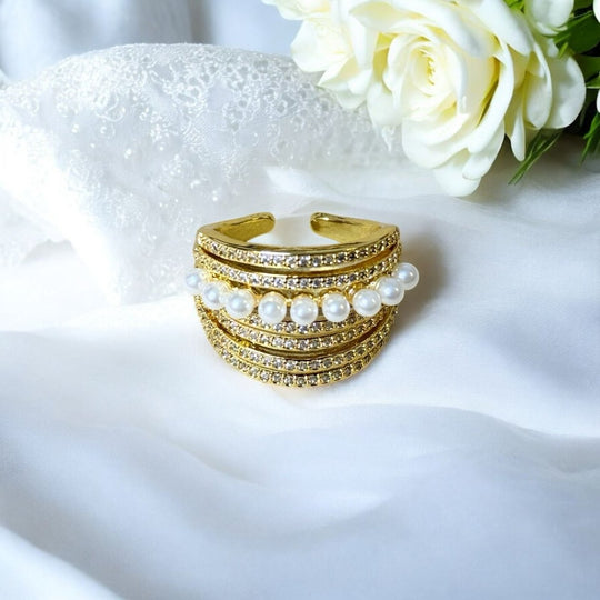 Golden ring 9 perlas™ - Anillo ajustable enchapado en oro 18 quilates - Podios
