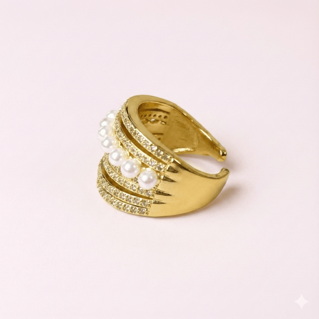 Golden ring 9 perlas™ - Anillo ajustable enchapado en oro 18 quilates - Podios