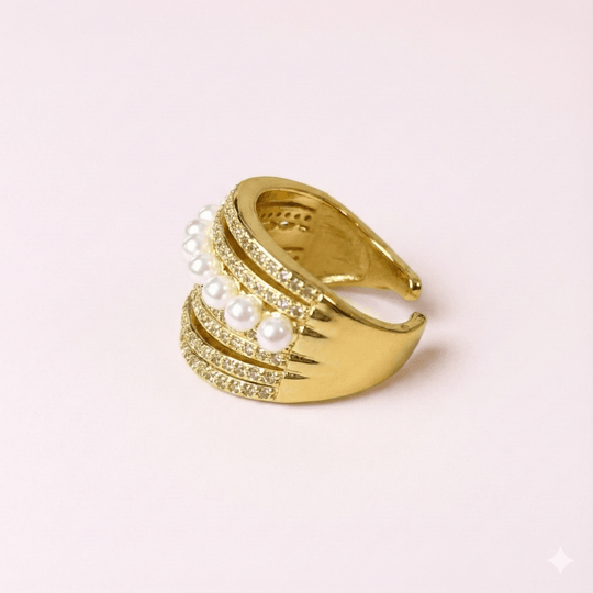 Golden ring 9 perlas™ - Anillo ajustable enchapado en oro 18 quilates - Podios