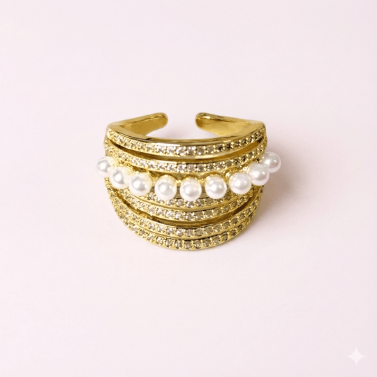 Golden ring 9 perlas™ - Anillo ajustable enchapado en oro 18 quilates - Podios