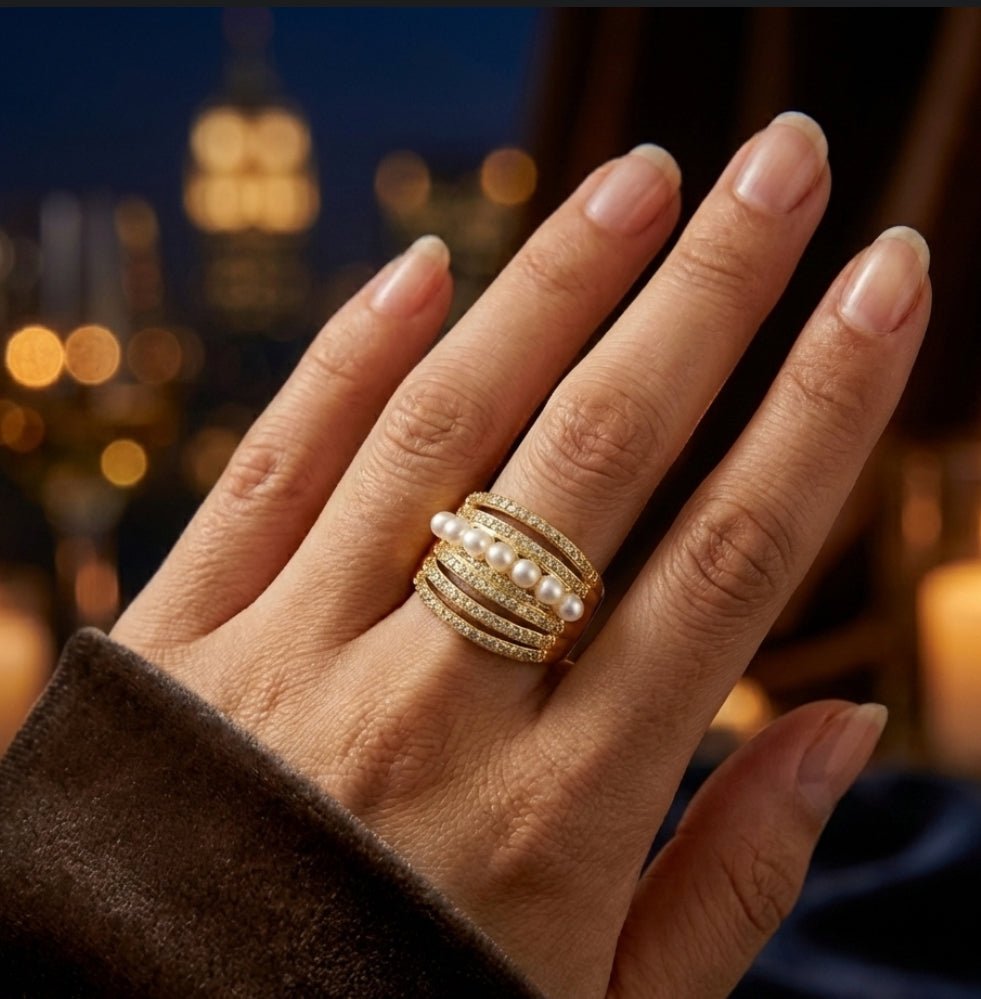 Golden ring 9 perlas™ - Anillo ajustable enchapado en oro 18 quilates - Podios