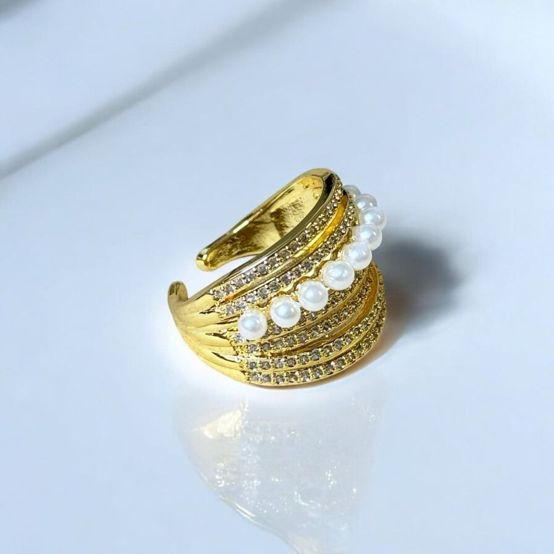 Golden ring 9 perlas™ - Anillo ajustable enchapado en oro 18 quilates - Podios
