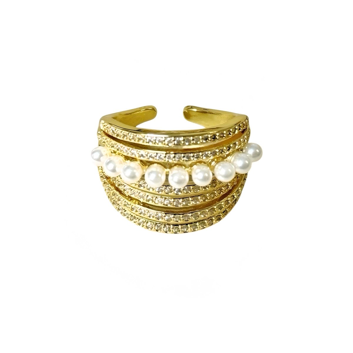 Golden ring 9 perlas™ - Anillo ajustable enchapado en oro 18 quilates - Podios