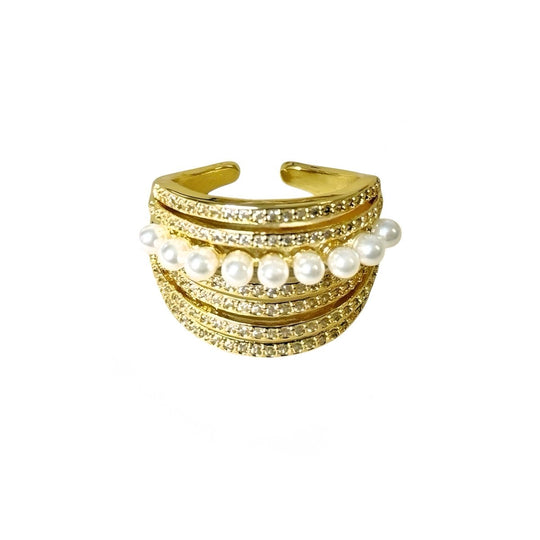 Golden ring 9 perlas™ - Anillo ajustable enchapado en oro 18 quilates - Podios