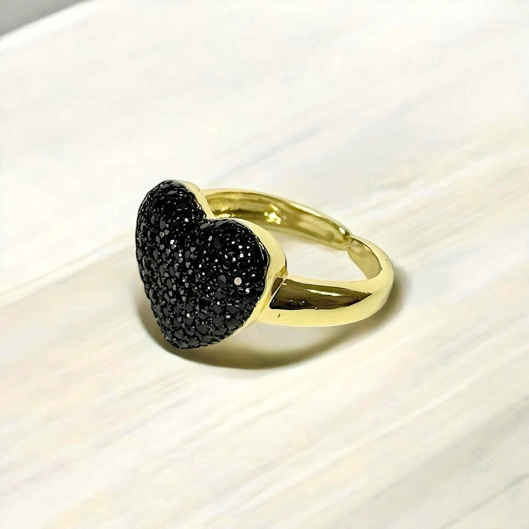 Golden Ring Black Heart™ - Anillo ajustable enchapado en oro 18 quilates - Podios