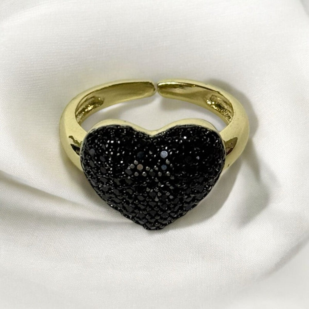 Golden Ring Black Heart™ - Anillo ajustable enchapado en oro 18 quilates - Podios