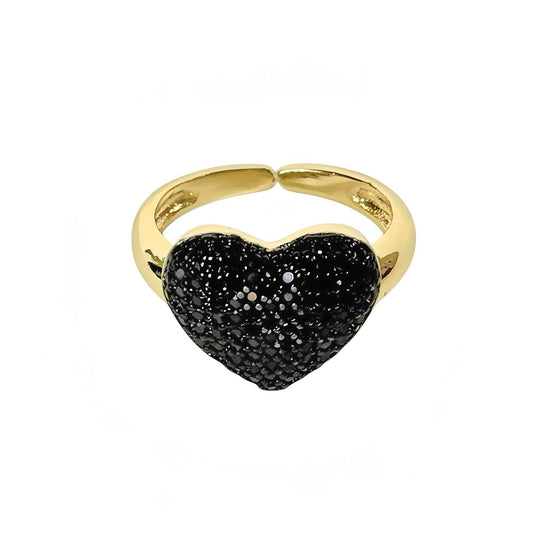 Golden Ring Black Heart™ - Anillo ajustable enchapado en oro 18 quilates - Podios