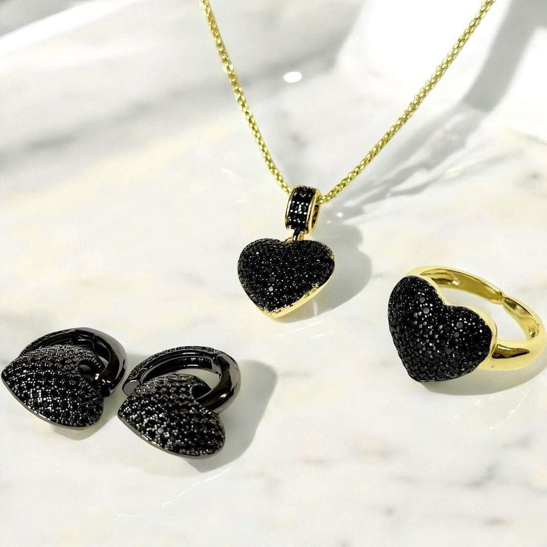 Golden Ring Black Heart™ - Anillo ajustable enchapado en oro 18 quilates - Podios