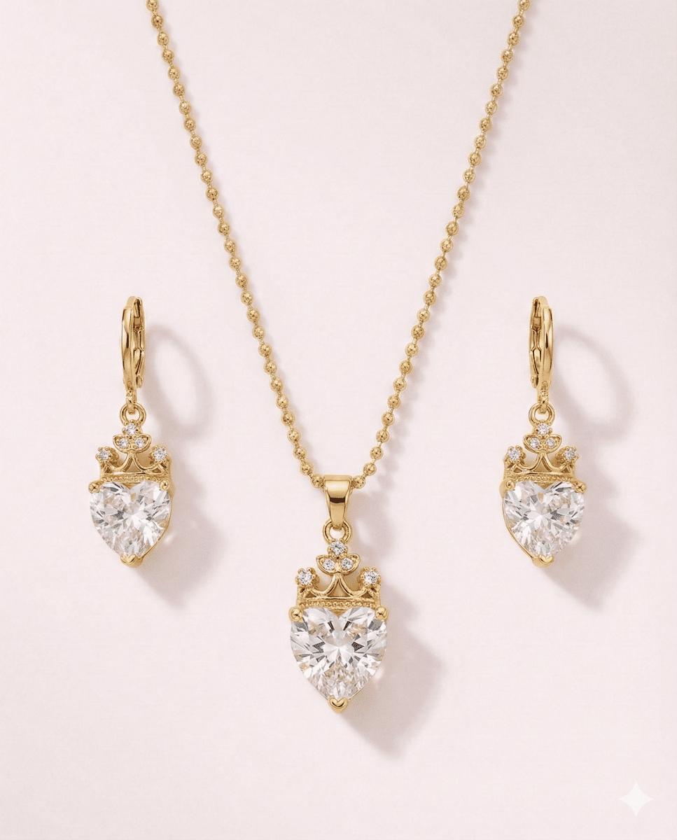 Golden Royal White Duo™ Conjunto de collar y aros enchapados en oro 18k con circonita cúbica blanca - Podios