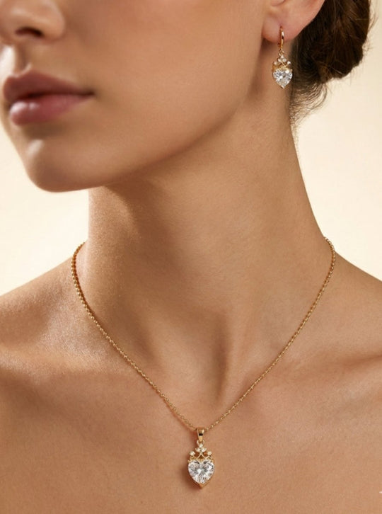 Golden Royal White Duo™ Conjunto de collar y aros enchapados en oro 18k con circonita cúbica blanca - Podios