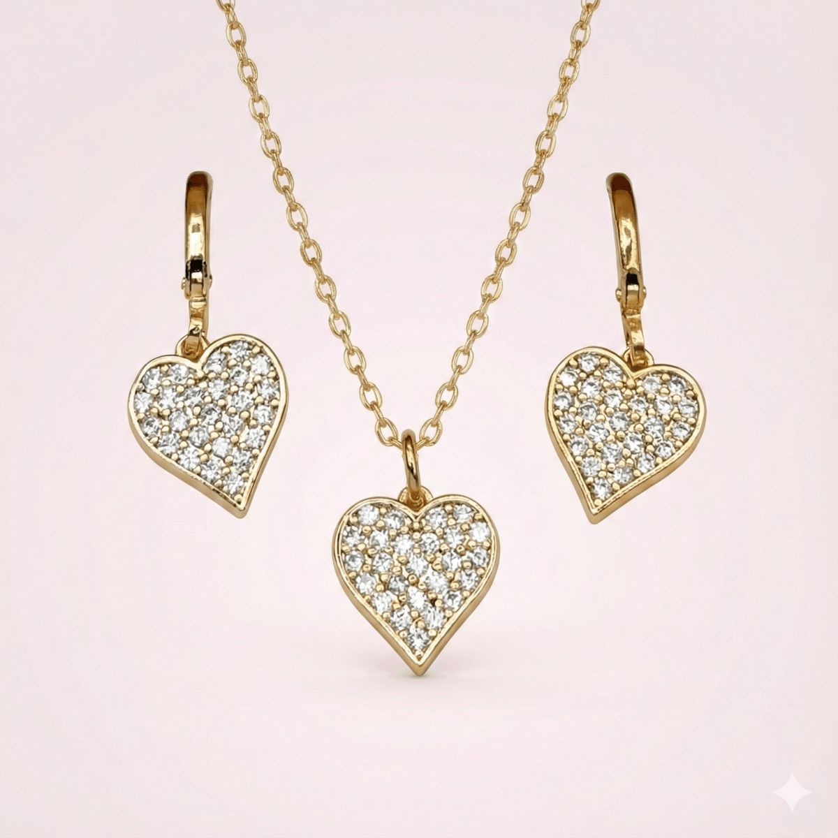 Goldenbright Heart Dúo™ Conjunto de aros y collar bañados en oro de 18k con circonitas 3A - Podios