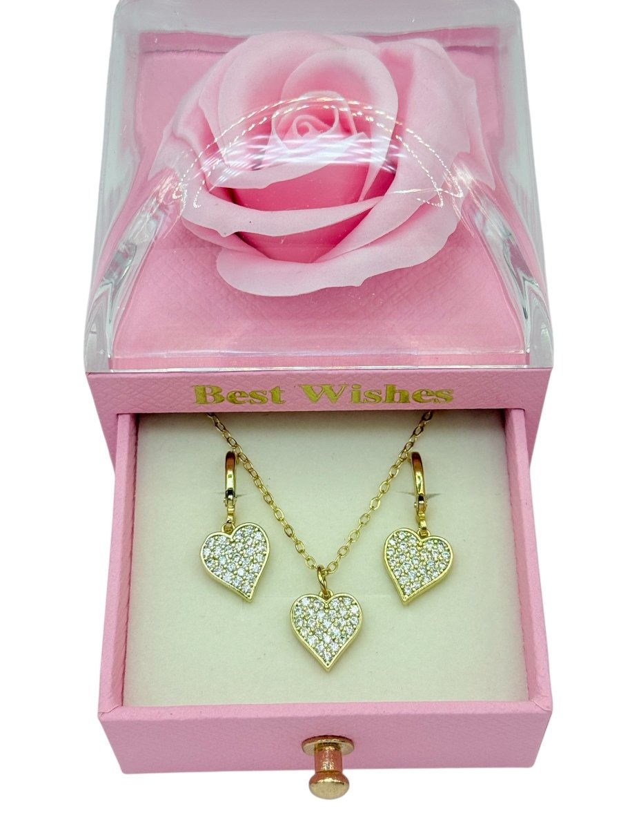Goldenbright Heart Dúo™ Conjunto de aros y collar enchapados en oro de 18 quilates con circonitas 3A - Podios