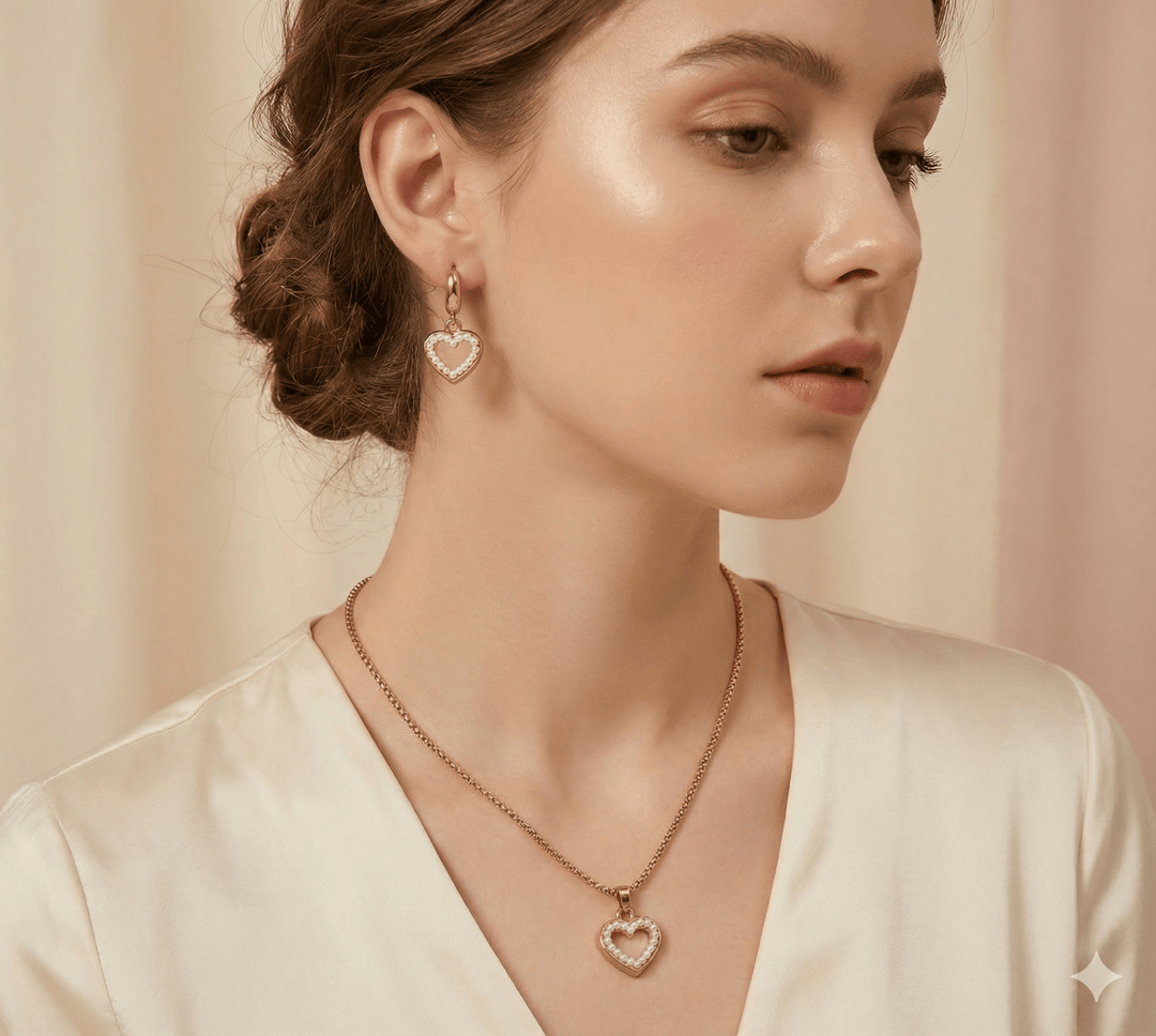 Heart of Pearls™ Conjunto de collar y aros enchapados en oro 18k - Podios