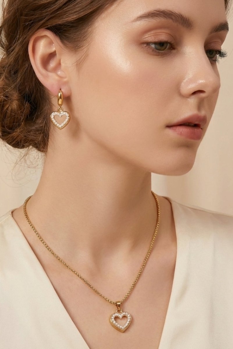 Heart of Pearls™ Conjunto de collar y aros enchapados en oro 18k - Podios