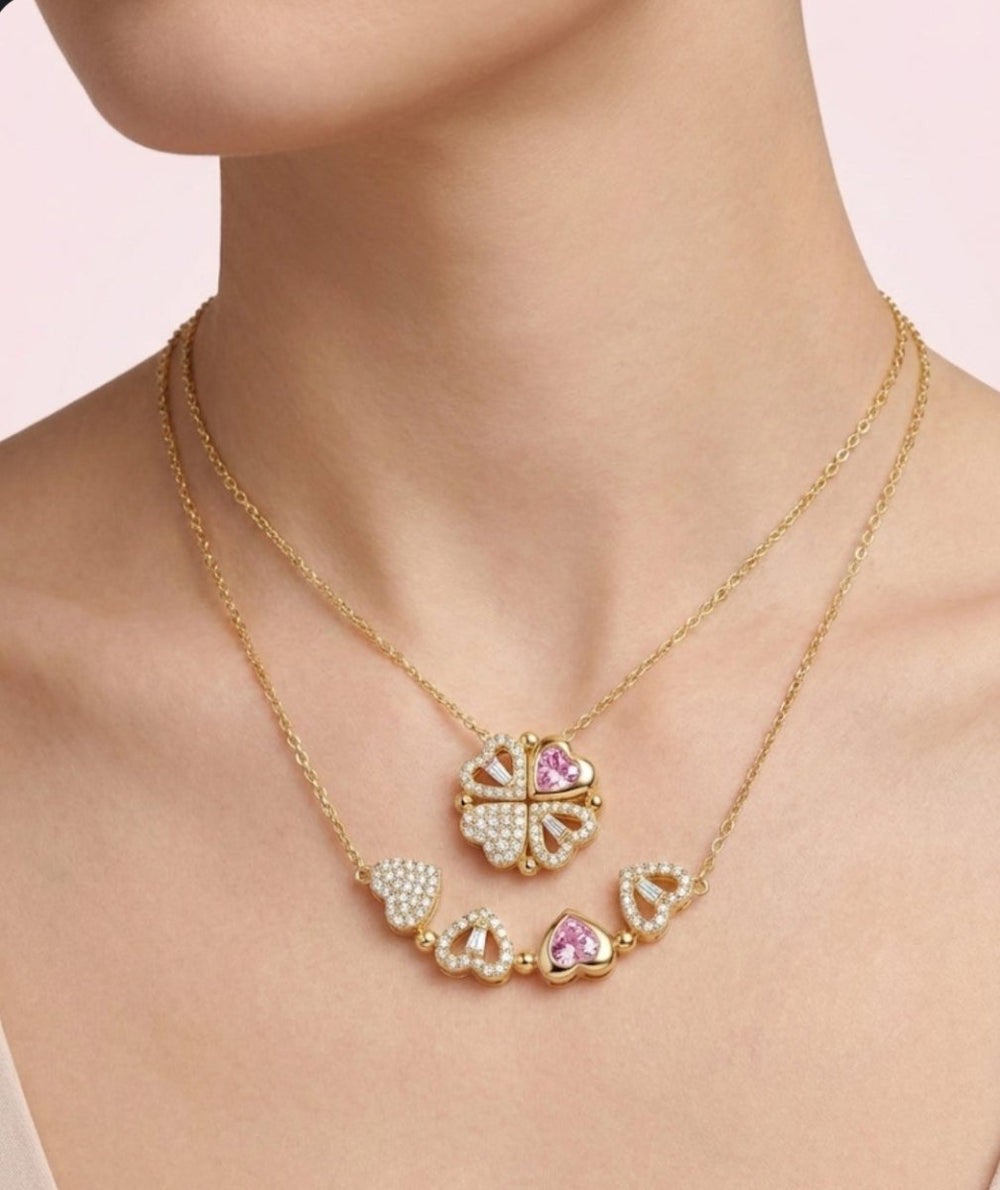 Lucky Hearts 4 Corazones™ - Collar enchapado en oro 14k - Podios