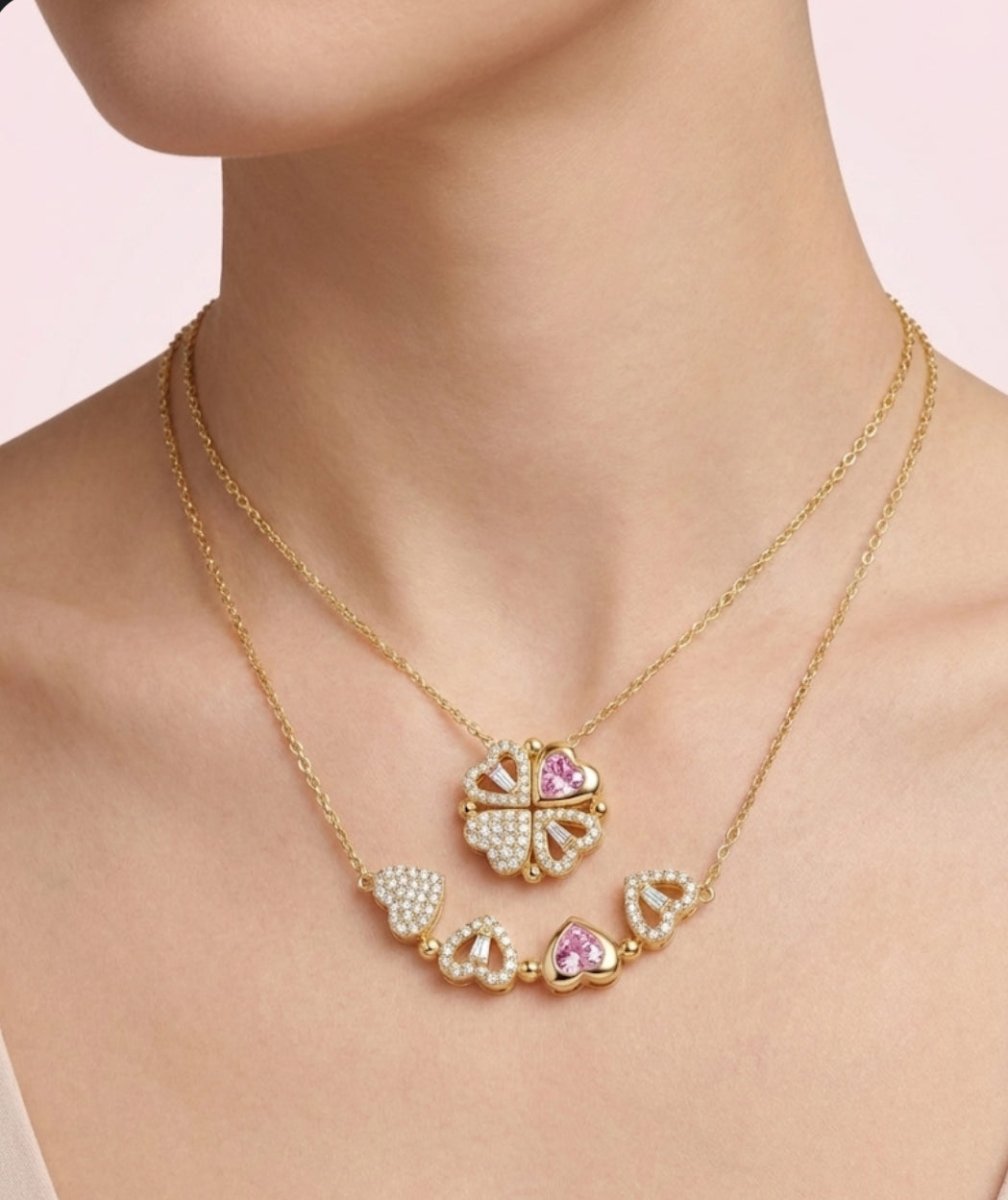 Lucky Hearts 4 Corazones™ - Collar enchapado en oro 14k - Podios