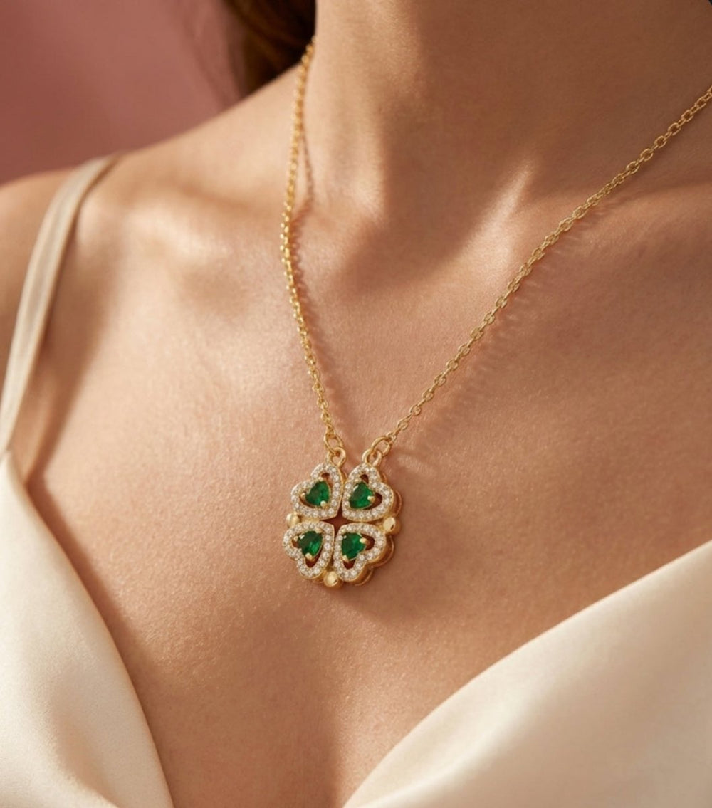 Lucky Hearts 4 Corazones Green™ - Collar bañado en oro 14k - Podios