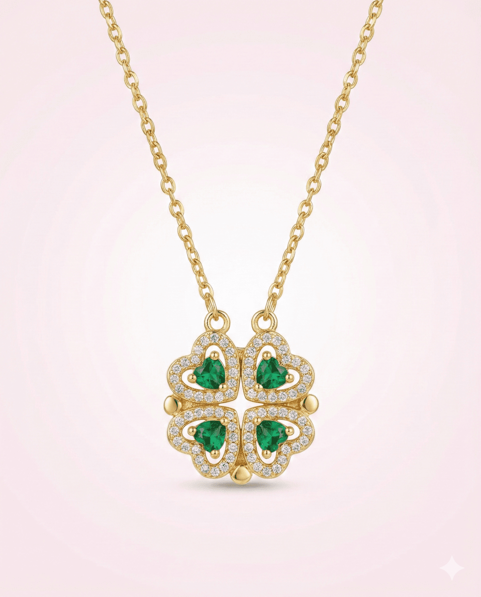Lucky Hearts 4 Corazones Green™ - Collar bañado en oro 14k - Podios