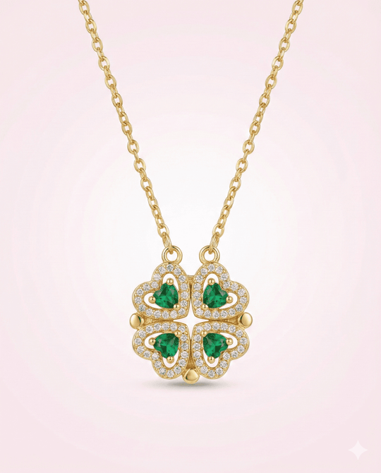 Lucky Hearts 4 Corazones Green™ - Collar bañado en oro 14k - Podios
