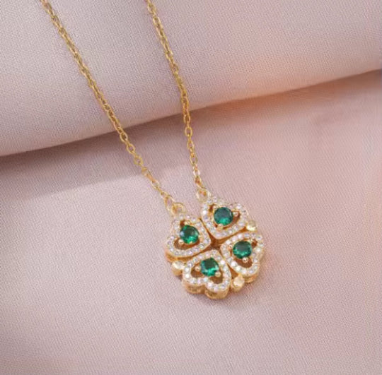 Lucky Hearts 4 Corazones Green™ - Collar bañado en oro 14k - Podios