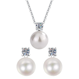 Luna Belle™ - Set de Collar y Aros de Plata 925 con Perlas y Moissanitas 1.5 carat