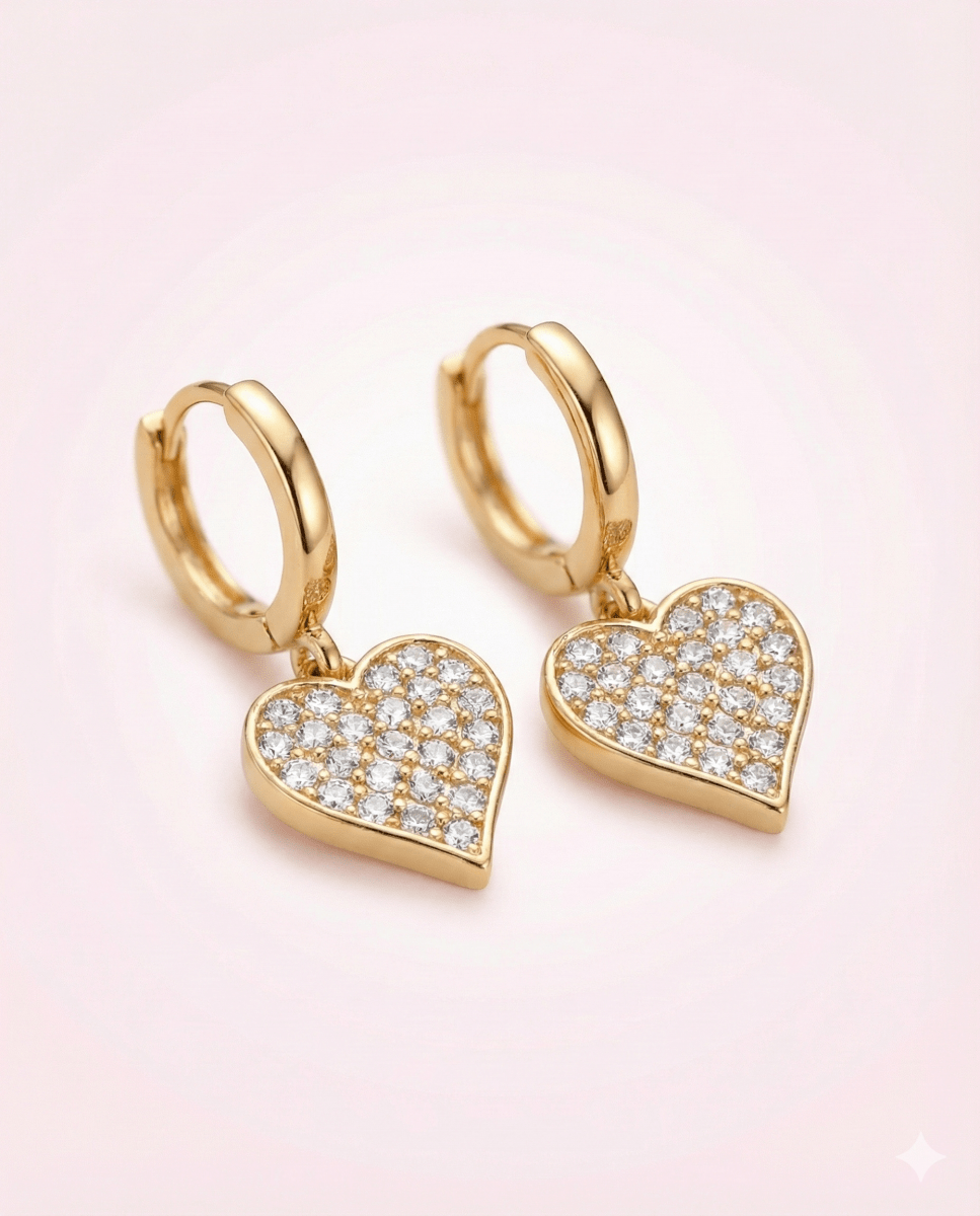 LY Goldenbright Heart™ Aros bañados en oro de 18 quilates con circonitas 3A - Podios