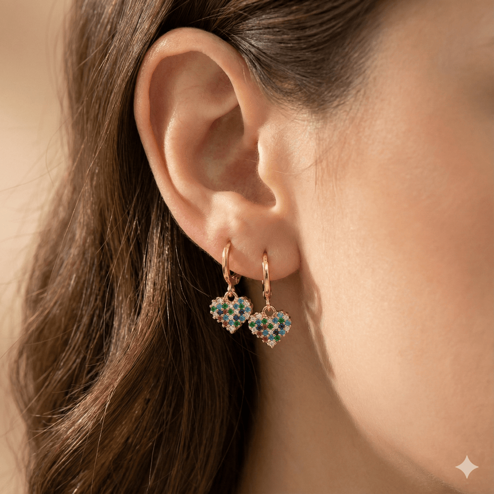 LY Rainbow Heart™ Aros enchapados en oro de 18 quilates con circonitas 3A - Podios