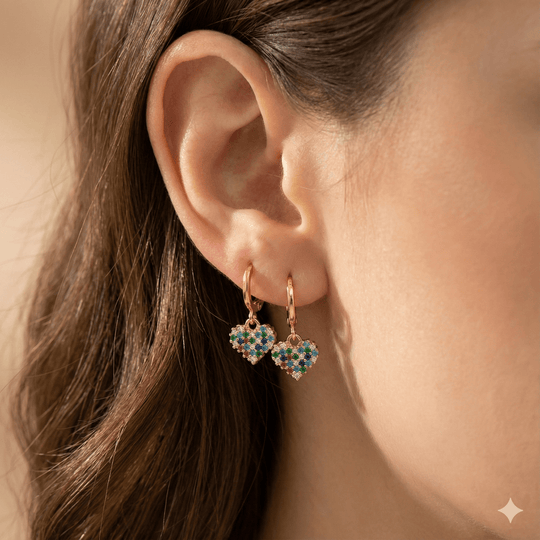 LY Rainbow Heart™ Aros enchapados en oro de 18 quilates con circonitas 3A - Podios