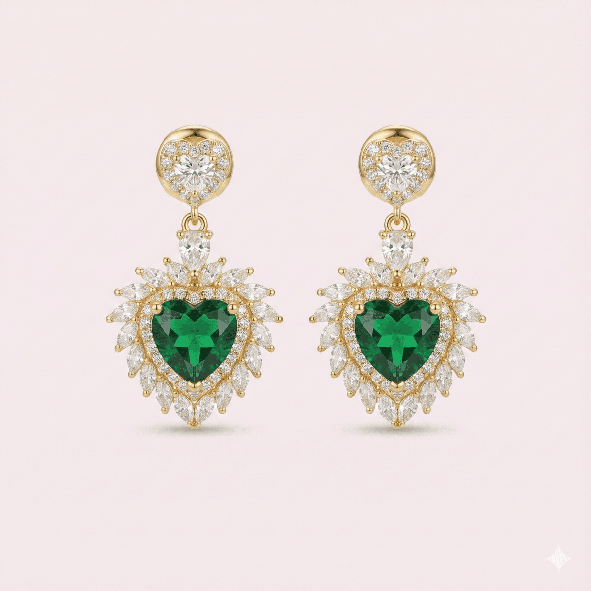 LY Royal Heart Green™ Aros enchapados en oro de 18 quilates con brillantes - Podios
