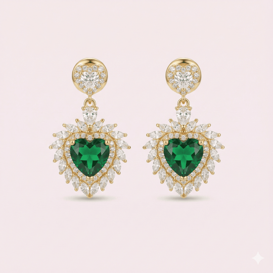LY Royal Heart Green™ Aros enchapados en oro de 18 quilates con brillantes - Podios
