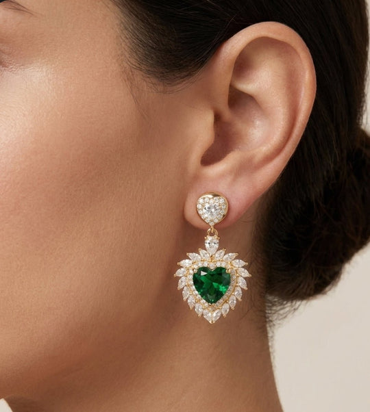 LY Royal Heart Green™ Aros enchapados en oro de 18 quilates con brillantes - Podios