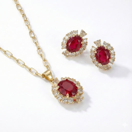 Pasión Escarlata™ Conjunto de Collar y Aros enchapados en oro 18k - Podios