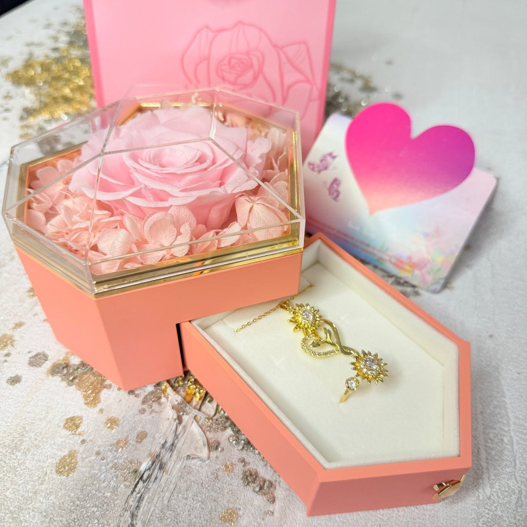 Premium Girasol Heart Duo™ Collar y anillo antiestrés de girasol giratorio - Podios