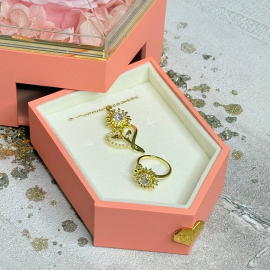 Premium Girasol Heart Duo™ Collar y anillo antiestrés de girasol giratorio - Podios