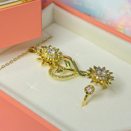 Premium Girasol Heart Duo™ Collar y anillo antiestrés de girasol giratorio - Podios
