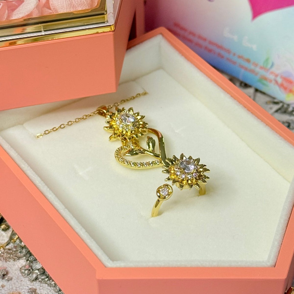 Premium Girasol Heart Duo™ Collar y anillo antiestrés de girasol giratorio - Podios