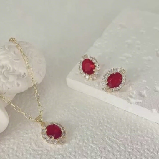 Pasión Escarlata™ Conjunto de Collar y Aros enchapados en oro 18k