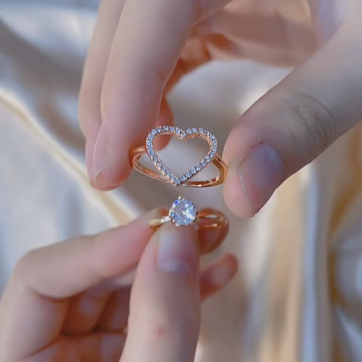 Anillo Corazón y Corona Dúo - ajustable y separable (2 en 1)