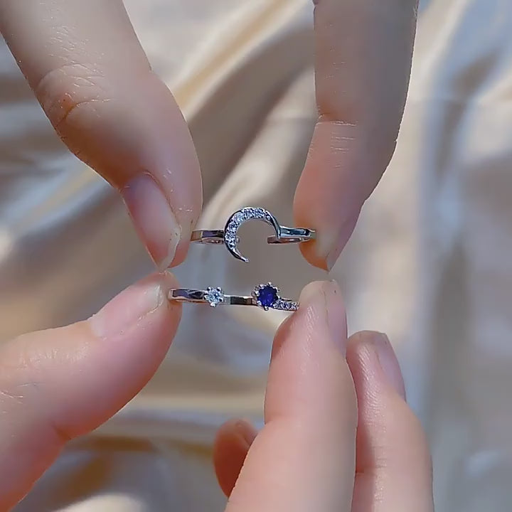 Anillo Luna de Cristal Dúo - Anillo ajustable en plata 925