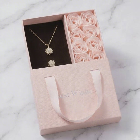 GiraTwin 4you™ collar y anillo de girasoles giratorios bañados oro 14k en caja de rosas