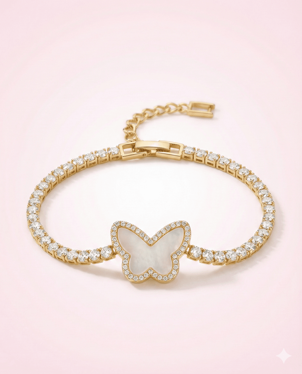 Pulsera de Opalo Mariposa - ajustable y bañada en oro 18k - Podios