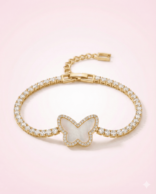 Pulsera de Opalo Mariposa - ajustable y bañada en oro 18k - Podios