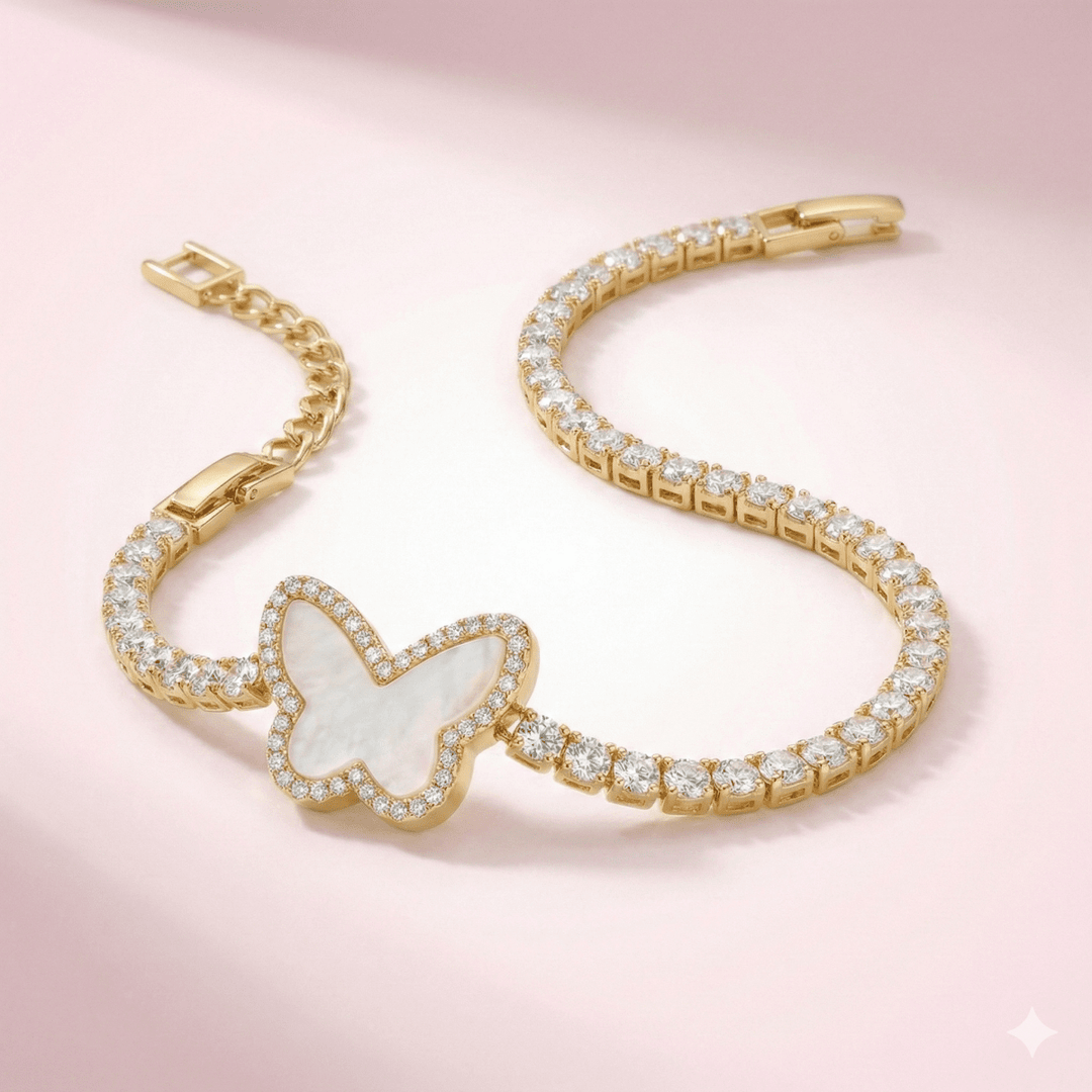 Pulsera de Opalo Mariposa - ajustable y bañada en oro 18k - Podios
