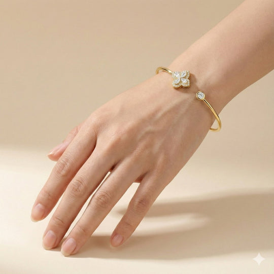 Pulsera de trébol giratorio - aleación de acero inoxidable bañado en oro 14k - Podios